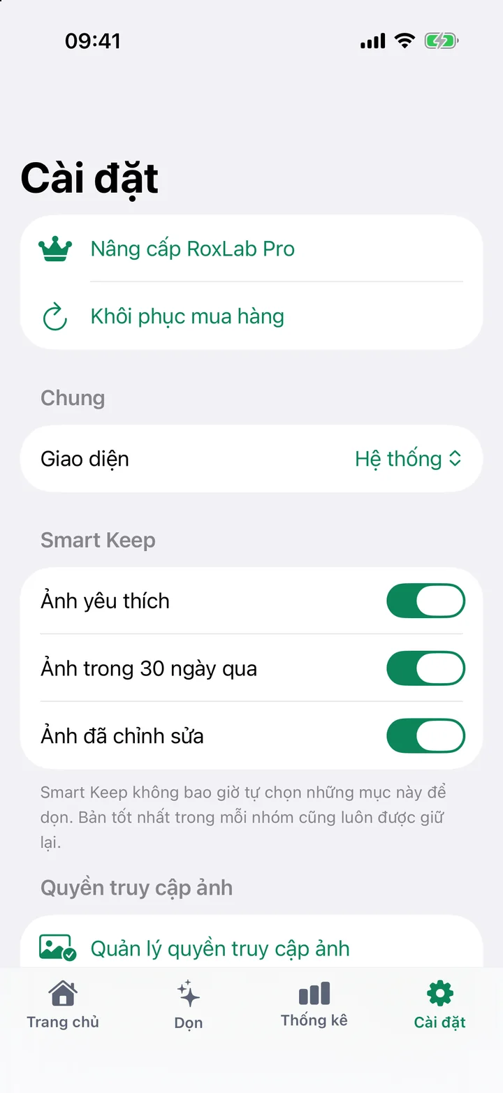 Cài đặt với Smart Keep bảo vệ ảnh yêu thích, ảnh gần đây và ảnh đã chỉnh sửa