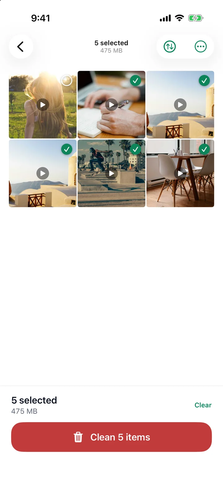 Large videos in a grid, ready to preview and review